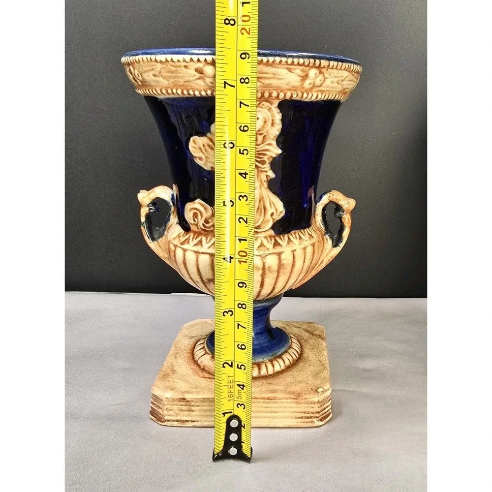 Vintage Made in Japan Majolica-Style Vase | Classical Greek Figures | 7.5